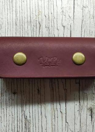 Ключница кожаная на 4 карабина. цвет фиолетовый. мастерская "vipu"4 фото