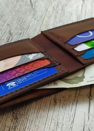 Чоловічий шкіряний гаманець, портмоне, бифолд. ручна робота. колір коричневий.2 фото