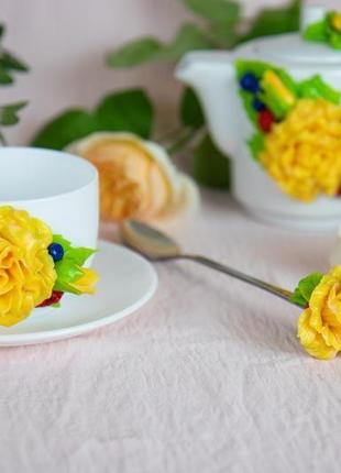 Набор посуды для чаепития "желтая роза"2 фото