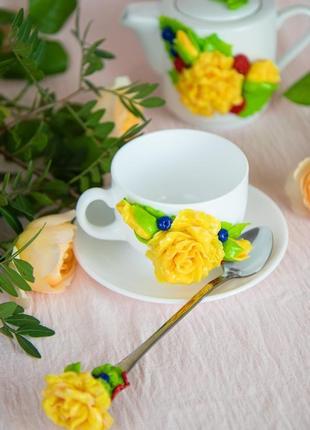 Набор посуды для чаепития "желтая роза"8 фото