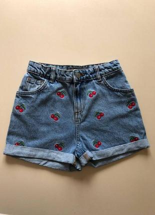 Шорти джинсові котонові шорти з вишеньками в вишнях вишні1 фото