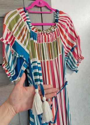 Потрясающее платье макси с открытыми плечами и поясом в несколько полосок, красное, синее, зеленое next(размер 12-14)6 фото