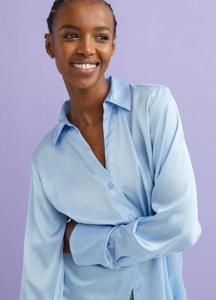 Женская трендовая блузка с v-образным вырезом блузка из блестящей ткани h&m голубая голубая5 фото