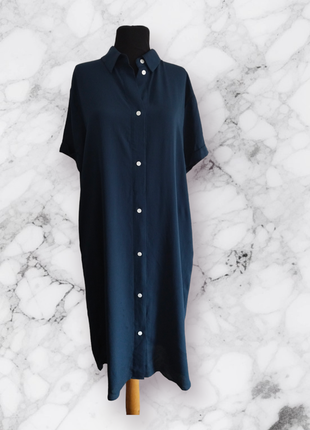Плаття-сорочка, синє, шовк 💯 kokoon1 фото
