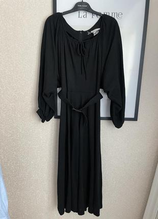 Винтажное английское платье миди Черное под поясок1 фото