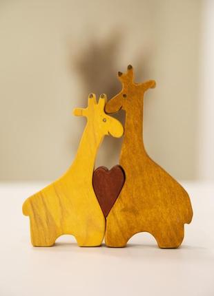 Парные и семейные деревянные пазлы жирафы на подарок2 фото