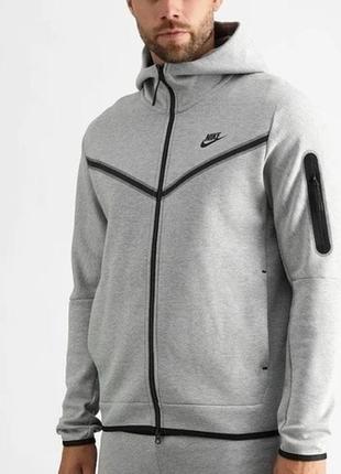 Мужская серая спортивная толстовка кофта zip худи nike tech fleece grey оригинал размер м