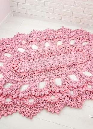 Овальний килимок в дитячу, рожевий килимок з шнура, ажурний килим6 фото