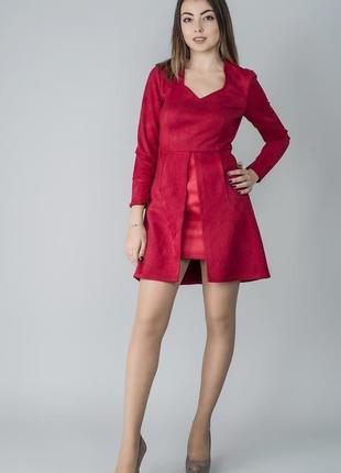 Платье красное замшевое1 фото