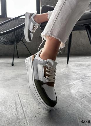 Кросівки жіночі anita білі + коричневий + хакі екошкіра5 фото