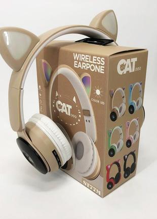 Бездротові навушники st77 led з котячими вушками, що світяться. колір: золотий1 фото