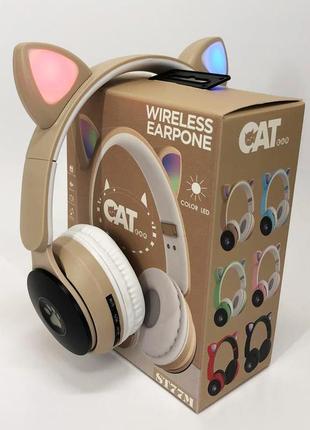 Бездротові навушники st77 led з котячими вушками, що світяться. колір: золотий6 фото