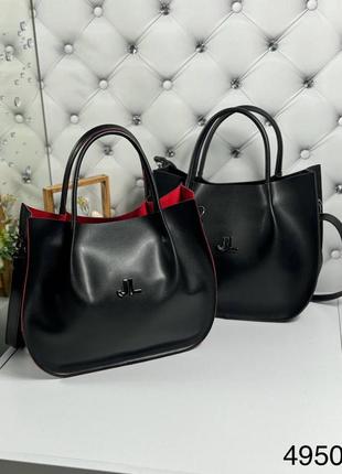 Жіноча стильна та якісна сумка з еко шкіри чорна10 фото