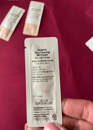 Пробник тонуючого bb крему cica clearing bb cream purito #21 light beige3 фото