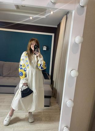 Сукня вишиванка з соняшниками біла льон4 фото