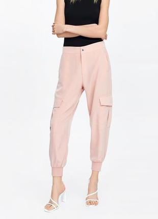 Нові zara розмір s 1608/028/942 штани жіночі рожеві бежеві брюки джогери карго1 фото