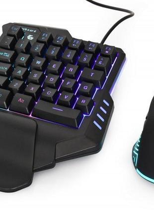 Комплект игровой ggs-ivar-twin, 2-в-1, одноручная клавиатура + мышь, подсветка, черный цвет