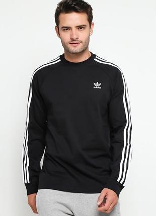 Мужской чёрный лонгслив с лампасами adidas адидас оригинал / кофта