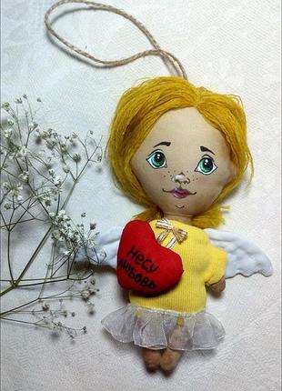 Лялечка янголятко кавова. подарунок до дня святого валентина і 8 березня