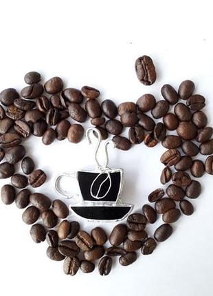 «чашка кави» - вітражна брошка ручної роботи з традиційними методами тіффані