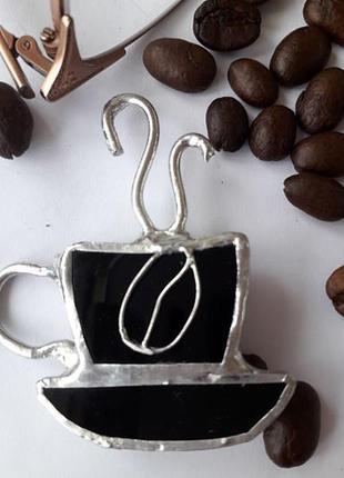 «чашечка кофе» - витражная брошь ручной работы с традиционными методами тиффани2 фото