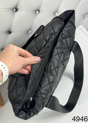 Жіноча стильна та якісна сумка шоппер зі стьобаної плащівки чорна8 фото
