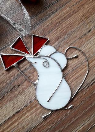 Новогодние игрушки мышка с бантиком3 фото