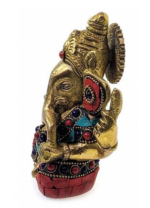 Ганеша бронзовый бирюза, кораллы (12*9*5 см)