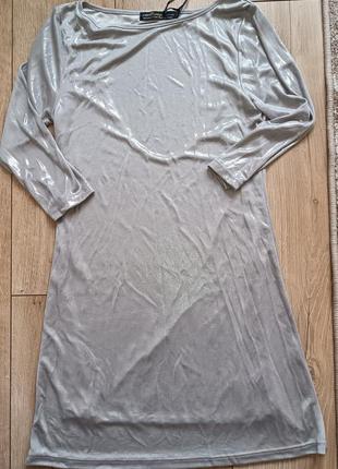Качественное серебряное платье с открытой спинкой zara1 фото