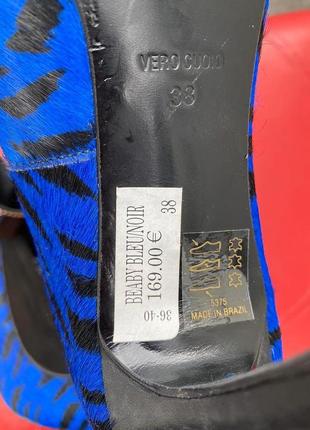 Синие кожаные туфли лодочки в зебровый принт4 фото