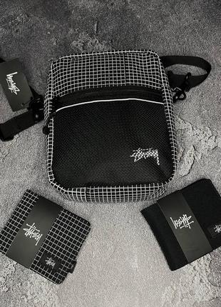 Месенджер stussy чорного кольору в клітинку + гаманець stussy1 фото