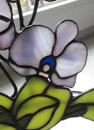 Вітраж - фіолетова орхідея на металевій підставці4 фото
