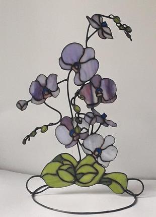 Вітраж - фіолетова орхідея на металевій підставці1 фото