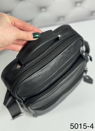 Мужская шикарная качественная и стильная сумка мессенджер из натуральной кожи черная6 фото