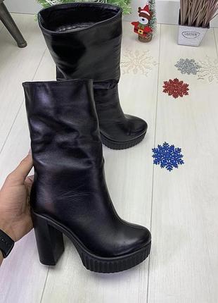 Чоботи зима, чобітки на високих підборах, натуральна шкіра