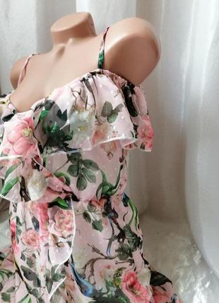 Дуже красива сукня з шифону квітковий принт можна носити у трьох варіантах закривши плечі залишивши5 фото