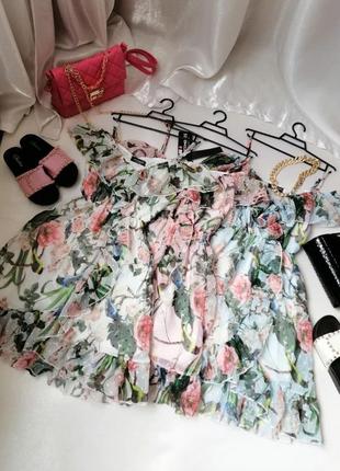 Дуже красива сукня з шифону квітковий принт можна носити у трьох варіантах закривши плечі залишивши10 фото