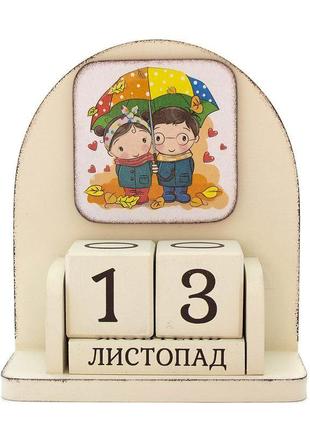 Вічний календар "діти з парасолькою", розмір 160х140х60 мм3 фото