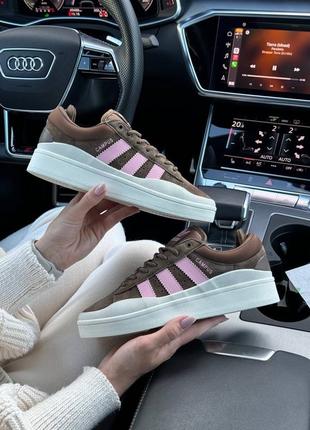 Женские кроссовки adidas originals campus x bad bunny brown pink3 фото