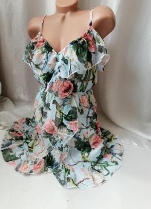 Дуже красива сукня з шифону квітковий принт можна носити у трьох варіантах закривши плечі залишивши3 фото