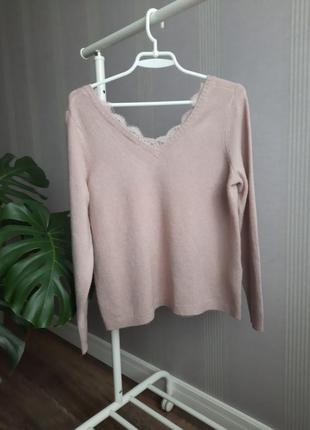 Пудровый свитер с кружевом only