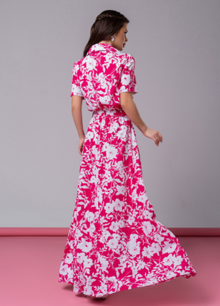 Деловое расклешенное длинное платье-рубашка в цветочек 2 цвета4 фото