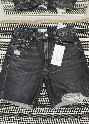 Новые черные джинсовые шорты бермуды zara1 фото
