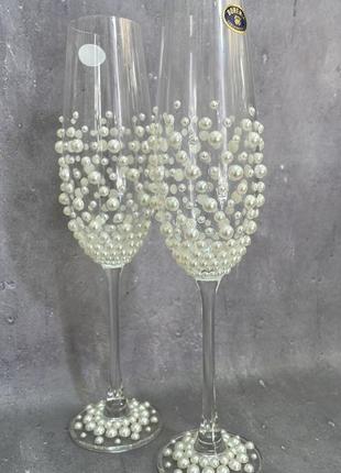 Свадебные бокалы "жемчуг-классика-1" айвори (молочного) цвета1 фото