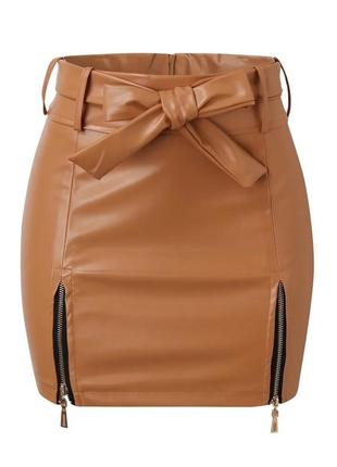 Шкіряна спідниця бежева на флісі | бежевая юбка кожаная на флисе