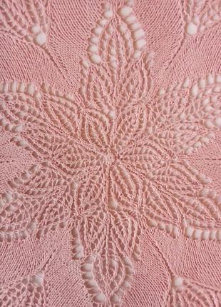 Салфетка спицами, розовая, диаметр 37 см (изделие 76). красивое украшение для интерьера2 фото