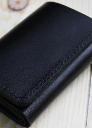 Маленький кожаный кошелек "мини"_black gloss1 фото