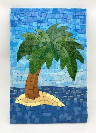 Картина из стеклянной мозаики "пальма на острове"