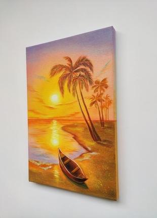 Картина маслом "закат солнца", морской пейзаж.2 фото