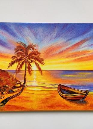 Картина олійними фарбами "тропічний захід сонця",морський пейзаж, полотно